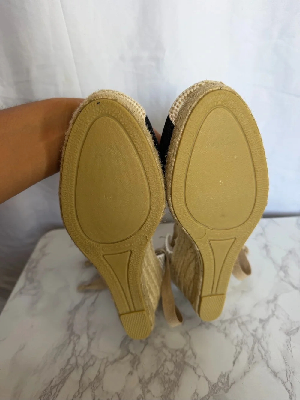 Women's Ankle-Tie Espadrille Wedges in Black and Tan
